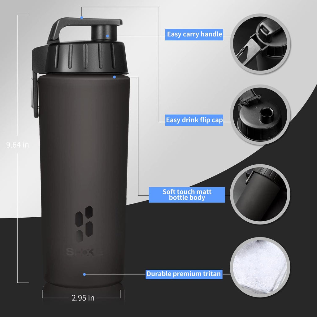 Shaker Cups for Protein Shakes Protein Mixer Shaker Bottle BPA Free & Leakproof Soft Matt Touch Protein Shaker Cup Classic Mixer Cup Easy Clean Sport Shaker Bottles 800ML 28 Oz-Matt Black