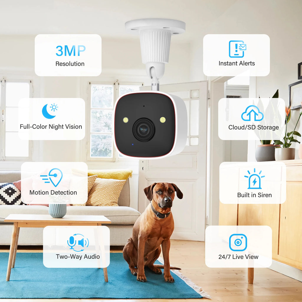 Outdoor Wireless Security Camera 3MP 1296P,Camera with Wifi, Home Security Surveillance, Property Monitoring, Indoor Security